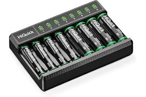HiQuick 8 Slot AA AAA Battery Charger with 4 AA and 4 AAA NI-MH Rechargeable Batteries- Individual Battery Charger with Type C Input 5V 2A Fast Charging Function and Rechargeable Battery