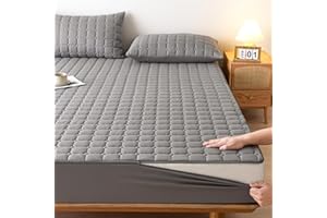 LJQAIZYL Matratzenschoner mit Reißverschluss Matratzenüberzug Grau Weiche 90x190/200 Anpassbare Matratzenüberzug Matratzenauflage Encasing Gesteppt Waschbarer Spannbettlaken Matratzentopper(180x200+21cm,Gray)