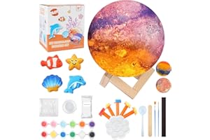 BLOT Lampada Luna Kit Pittura Bambini 3D DIY Moon Lamp Kit con Pennelli Set Pittura Lavoretti Creativi per Bambini Giocattoli Regalo di Compleanno Perfetto per Bambina 3-12 Anni