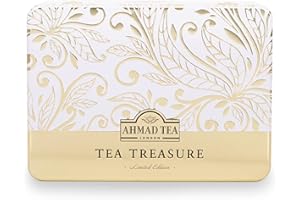 ‎AHMAD TEA Ahmad Tea - Tea Treasure - Geschenkdose mit Schwarz- und Grüntees - Earl Grey, English Tea No 1, English Breakfast, Jasmin, Minze, Grüner Tee - Einzeln verpackt und aromaversiegelt - 60 Teebeutel
