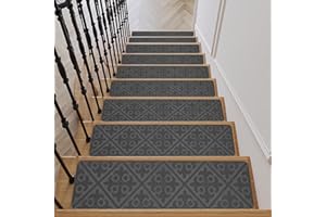 QIEERXI 15 PCS Stair Tread Pads Non-Slip Wooden Step Protectors - 20 x 76cm Stair Carpet Treads Reusable Stair Runner Rugs Carpet Covers for Indoor, Wooden Steps, Home, Pets, Kids & Elders (Dark Gray)