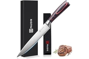 PAUDIN Coltello da Carne da 20cm, Coltelli da Chef e Professionisti, Posate da Cucina in Acciaio Inossidabile Tedesco, Lama Molto Affilata Lunga e Stretta con Impugnatura Ergonomica