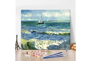 TISHIRON Paint by Number for Adults Beginner Kids Famous Oil Painting Sea Sailboat Drawing Paintwork with Paintbrushes for Home Wall Decor Acrylic Pigment Decor 16x20inch