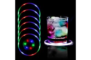 MEDOYOH 6er-Set Bunt LED Untersetzer Leuchtende für Getränke, ON/Off Taste Getränke Untersetzer Set, Wasserdicht Untersetzer Acryl Rund ür Gläser Flaschen Partys Hochzeiten Bar Weihnachten Pub