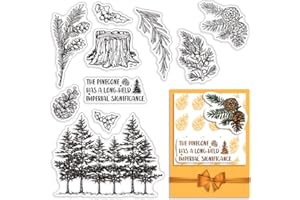 CRASPIRE Pine Tree Clear Rubber Stamps Pine Cones Pine Leaves Plant Word Tree Stump Transparent Vintage Postmark Silicone Seals Stamp Journaling Card Making DIY Scrapbooking Photo Album Decorative