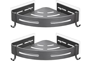 GERUIKE Shower Corner Caddy No Drilling - Adhesive Shower Shelf - Corner Shower Caddy No Drill - Aluminium Bathroom Shelf - Wall Mounted Bathroom Storage Baskets & Shower Organiser Matt Grey 2 Pack
