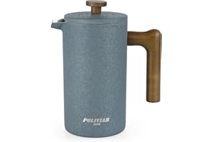 POLIVIAR 7379 POLIVIAR Cafetiere 8 Cup, French Press Coffee Maker with Wood Handle, Double Walled Insulated Cafetiere &1 Extra Filter, Insulated 1L French Press for Coffee & Tea, Includes 1 Extra Filter
