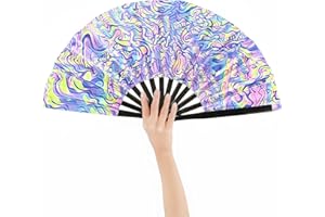 YISNTF Folding Fan, Hand Fan, Handheld Fan, Bamboo Silk Fabric Folding Hand Fan, Large Hand Fan Folding, Hand Held Fans, Chinese Hand Fans for Birthday Gifts Dancing Cosplay Wedding (Waves)