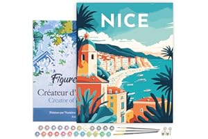 Figured'Art Peinture par Numéro Adulte avec Cadre Affiche Vintage Nice - Activité Manuelle Kit de Loisir Créatif DIY Numéro d'Art Complet - 40x50cm toile tendue sur châssis