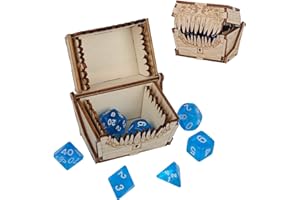 CZYY DND Mimic Boîte de rangement pour dés en bois avec dés polyédriques aléatoires découpés au laser et boîte de rangement pour vos mauvais dés