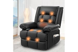Srfzluxy Recliner Armchair Recliners with Massage & Heat, Padded Armrest & Cushion Extended Footrest, Manual Adjustable Single Sofa with Dual Side Pockets, Reclining Chairs Living Room Sofa Chair