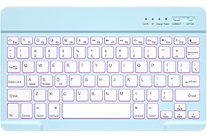 HZD Bluetooth Keyboard, iPad Tablet Rechargeable Wireless Keyboard, QWERTY Quiet Portable for iPad, iPhone, Samsung, Lenovo, Huawei, Compatible Windows/Android/iOS (Light blue)