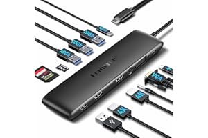 Lemorele Dock Station d'accueil USB C 10Gbps, Adaptateur USB-C 12-en-1 vers Double HDMI 4K, VGA, 3*USB 3.1, 1*USB 2.0, 1*USB-C 3.1, PD 100W, SD/TF, AUX 3,5 mm pour MacBook/HP/Dell/Lenovo/Acer et Plus