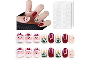ASFACUPUTURE Faux Ongles noël,Appuyez sur Ongle de Fille Faux Ongle Enfant,Naturel Courte Faux Ongle,Aux Ongles Courts pour Enfants pour Décoration d’Art d’Ongle de Fille Enfant,Artificiel Tips d'Ongle(P163)