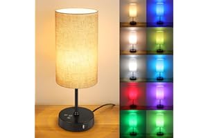 Befurglor Bedside Lamps, Dimmable 3 CCT & RGB 7 Colors Table Lamp with USB A+C Charging Ports, Touch Control Desk Lamp for Bedroom Living Room Office (Linen Fabric Shade)