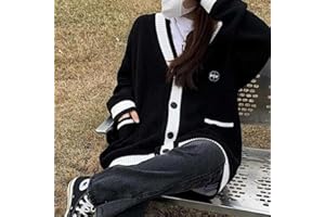 Juig Korean Style Schwarz Strickjacke Frauen Übergröße Mode Einreiher Strickjacken Herbst Pullover Mantel