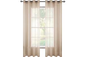 MIULEE Sheer zestaw 2 zasłon z woalu, z oczkami, przezroczyste zasłony z woalu, poliestru, z oczkami, do salonu, przewiewne zasłony dekoracyjne do sypialni, 140 x 245 (wys.szer.), kolor beżowy