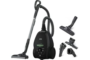 AEG VX82 serii VX82 VX82-1-ÖKO Bardzo cichy odkurzacz tylko 57 DB, trwały wybór, 75% tworzywo sztuczne z recyklingu, 600 W, szczotka do parkietu, promień działania 12 m, worek na kurz 3,5 litra, czarny