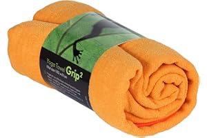 Bodhi Serviette de Yoga GRIP2 | avec Picots antidérapants | en Microfibre | Serviette d'entraînement antidérapante | Idéal pour Le Yoga Chaud | Tapis de Yoga | Antibactérien | Orange Safran