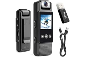 VEXNOOK Tragbare Kleine Körperkamera 1080P – 180° Drehbare Mini Kamera mit HD-LCD-Bildschirm, Mini Überwachungskamera mit 6 Stunden Videoaufnahme, Bodycam Körperkamera für Meeting,Reiten,Haustierspaziergänge
