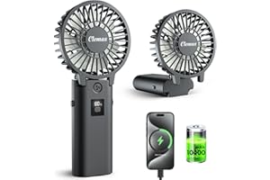 CLEMAS Ventilatore portatile portatile con design staccabile, batteria da 10400 mAh, pieghevole e ricaricabile, mini ventilatore compatto con alimentatore integrato, soluzione di raffreddamento per viaggi