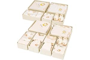 DIMJ 12-Pack Clothes Drawer Organisers - 3 Size Foldable Wardrobe Storage Organiser, Fabric Drawer Dividers for Underwear Socks Bras Ties Cosmetics Office Supplies Accessories, Stay Organised, Beige