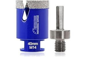SHDIATOOL Diamentowe wiertła do płytek, koronki wiertnicze, przecinarka do płytek z gwintem M14, do porcelany, marmuru, ceramiki, granitu, cegieł, 40 mm wiertła i adaptera z gniazdem