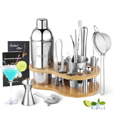 Kit De Barman En Bambou – Shaker à Cocktail Complet Avec Accessoires, Style élégant - 9