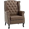 HOMCOM Wingback Armchair, PU Leather Fireside Chair, Button Tufted Accent Chair for Living Room, Bedroom, Home Office, Brown