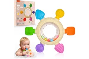 Azrra Teething Toys for Baby, Silicone Teething Rattles Ring, BPA Free, Easy to Hold, Baby Sensory Toys 0 3 6 12 Months, Babies Essentials for Newborn Infant Gift