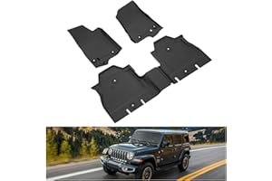 KIWI MASTER Floor Mats Compatible for 2018-2023 Jeep Wrangler JL 4-Door Accessories Floor Liners TPE All Weather Slush Custom Fit Mat Front and Rear 2 Row Black OEM 82215203AE