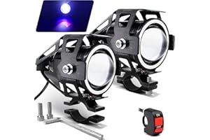 LynKomm 2 Stück Motorrad Scheinwerfer U7 LED Nebelscheinwerfer Spotlight DRL Universal Hilfsscheinwerfer mit Blau Angel Eyes Halo Ring und Schalter