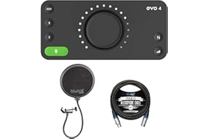 Audient EVO 4 Interfaz de audio USB para producción de DJ y estudio o grabación en casa con software Cubase LE y Cubase LE 2 para Windows y Mac, Blucoil Pop Filter, y cable XLR balanceado de 10 pies