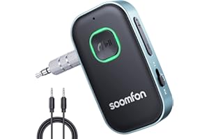 SOOMFON Receptor Transmisor Bluetooth 5.3 - Auxiliar Adaptador Bluetooth Jack 3.5mm con Micrófono Incorporado【CVC 8.0 Reducción de Ruido y Hi-Fi Stereo】Emisor Bluetooth Audio para Coche, TV, Auricular