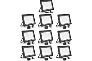 treoir 100W Foco LED con Sensor de Movimiento,Foco LED Exterior,Foco Impermeable IP66 Proyector Foco Iluminación,Exterior Iluminación para Patio,Almacén,Camino,Jardín(10pcs-Blanco cálido,100W)