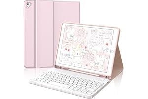 IVEOPPE Teclado para iPad 6/5 generacion 9.7"/Air 2/Air 1/Pro 9.7, Funda Teclado Español Ñ QWERTY Bluetooth Desmontable para iPad 2018, Rosa