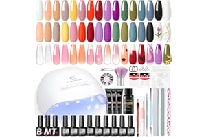 COSCELIA 40Pcs Kit Uñas Semipermanentes con U V/LED Lámpara, 15 Colores kit de uñas semipermanentes Base Coat y 2 Top Coat 3 Colores poly nail gel, Decoraciones y Herramientas para Uñas