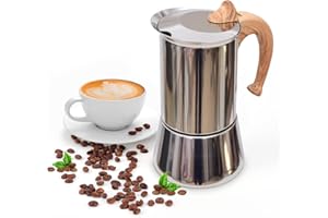 JingleChoo Induction Moka Pot, Stainless Steel, Stovetop Espresso Coffee Maker, 6 Cup/300ml/10.1oz, Easy to Use and Clean, Camping Home Use | for Mocha Cappuccinos, Lattes