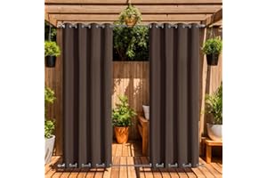 LiveGo Outdoor Curtains Waterproof with Grommet (Top and Bottom), 2 Panels Privacy & UV Protection Windproof Curtain for Porch, Pergola, Garden, Backyard (Coffee, 140 * 275cm)