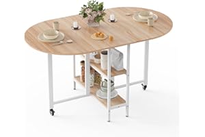 ‎MONDEER Mondeer Mobiler Klappbarer Esstisch, Klapptisch mit 2 Offenen Ablagen, Rundes Kanten Design, Kleine Räume Esszimmer Küche, 140 x 80 x 75 cm, Eiche und Weiß