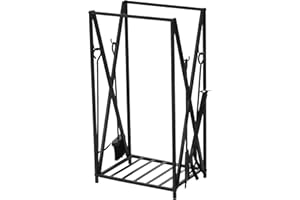 HOMCOM Porte bûches - Range bûches Serviteur de cheminée - Multi Accessoires étagère 46L x 30l x 76H cm Acier Noir