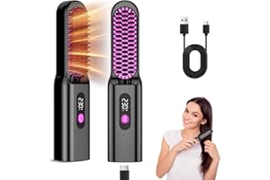 Bwaliffury Brosse Lissante Sans Fil,Brosse Lissante Pour Cheveux Professionnel,Mini Lisseur Sans Fil Rechargeable, 9600mAh,248°F-446°F/12 Niveaux,Brosse Chauffante Portable,Fers à Lisser Négatifs Ions