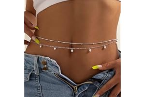 Atentuyi Perle Geschichtet Taille Kette Silber Perlen Bauch Kette Perle Körper Kette Sexy Geschirr Bikini Kette Sommer Strand Boho Quaste Körperschmuck Zubehör Für Frauen Und Mädchen (2pcs)