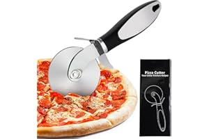 QUOHE Roulette Pizza Professionnel, Coupe Pizza Découpe Pizza Cutter en Acier Inoxydable Coupante Couteau de Pizza Poignée Silicone, Grande Rouleau Roue à Pizza Pâte Lave Vaisselle Cadeaux Amusants de Noël