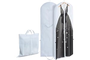 BEISHIDA 180cm Bridal Wedding Gown Dress Garment Bag with Carry Handle Garment Bag for Dresses Long Dress Bag Travel Garment Storage Bag for Prom,Evening Gowns,Long Dress,White,1pcs