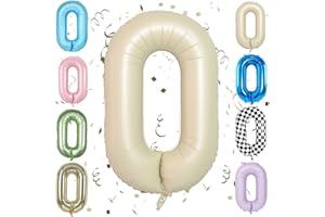 SOWIDE Beige 40 Inch Number 0 Balloon,Large Self Inflating Cream Foil Number Balloons 0-9 for Boys Girls,White Sand Zero Balloons for Birthday Party Decorations Supplies
