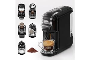 HIBREW Macchina da caffè espresso per bevande calde e fredde, infuso freddo, oro caldo, 5 in 1, multi-capsule, polveri, macinato (nero)
