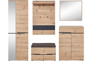 ‎STELLA TRADING DEINE TANTE EMMA 30 A1 GH 80 Memphis Artisan Eiche Nb. 5tlg. Komplett Garderobe Diele Spiegel Schuhschrank Wandgarderobe B/H/T: 255/197/38