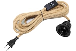 WPQIUZS 510 cm Hemp Rope Lamp Pendant Lamp with Plug, E27 Lamp Holder with Hemp Rope Cable and Switch, Lamp Cable with Switch, Pendant Light with Plug, Pendant Light Socket for DIY Creative Light