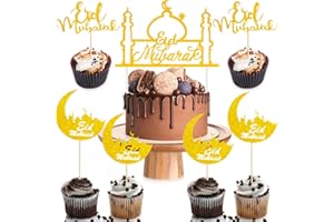 QIMMU 23 Stück Eid Mubarak Tortendeko,Eid Mubarak Cake Topper,Eid Mubarak Topper,Eid Mubarak Kuchendeko,Ramadan Cake Topper,Mond Cake Topper für Eid Mubarak Ramadan Muslim Deko(3 Muster)